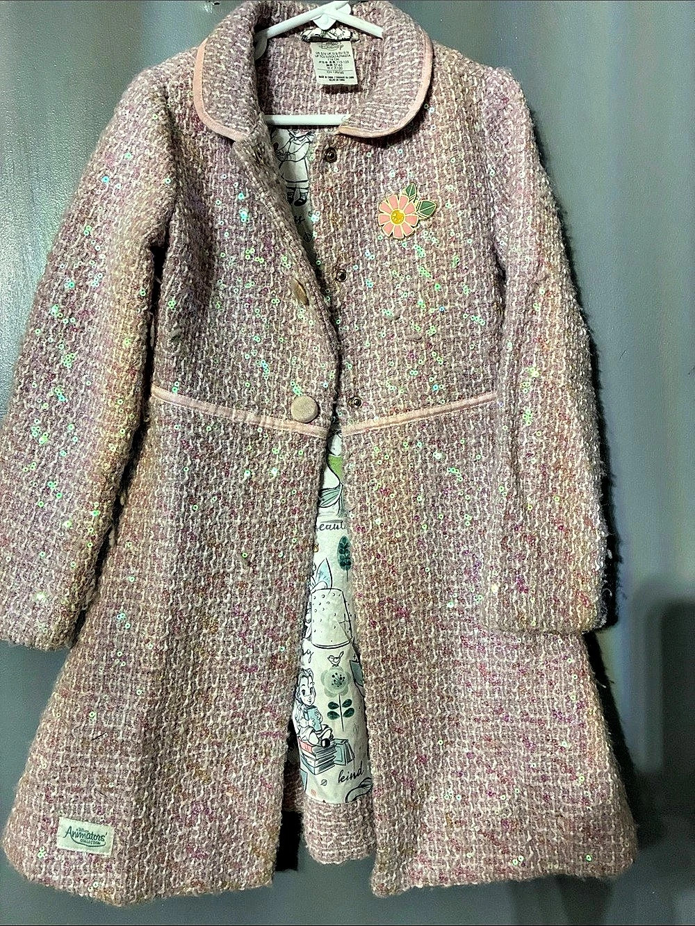 Disney Animators Collection Sequin Pea Coat in Pink Girls 5/6